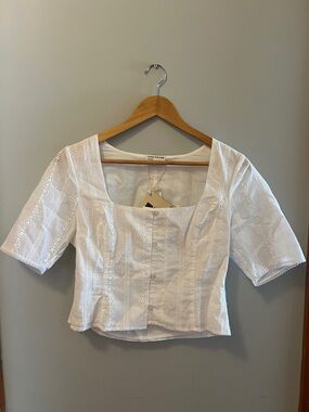 Frank & Oak White Eyelet Square-Neck Blouse